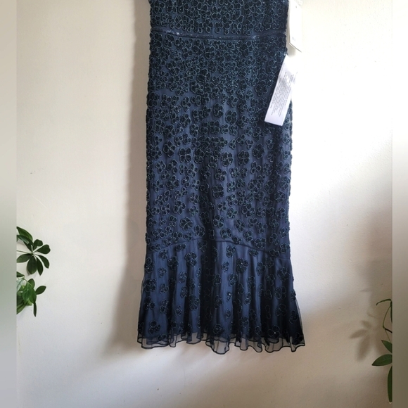 NWT Mac Duggal, Hand Beaded Flounce Sleeve Midi Dress, Midnight, Size 8 - $498 - Picture 8 of 12